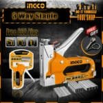 Ingco ORIGINAL Heavy Duty 3 Way Staple with 600 pins- 200 Pcs narrow Pins 200 Pcs U- shape pin 200 Pcs Brad Nail with FREE Metal Adjustable Wrench Key Chain Creative Simulation Wrench Car Small Gift Key - HSG1405