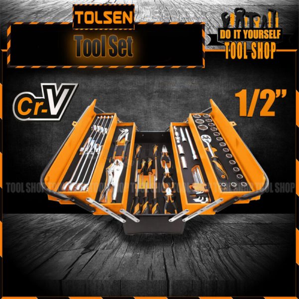 Tolsen Heavy Duty 60pcs Tool Set with Metal Tool Box 85104 108 Pcs 1/4" and 1/2" Ratchet Handle Socket Automatize Set Car - toolshop.pk