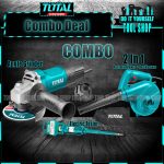 Combo Deal TOTAL INDUSTRIAL Original Angle Grinder 4 Inch - 750W + TOTAL Original 2 in 1 Aspirator Blower + Dust Vacuum + Electric Tester - toolshop.pk