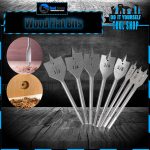 pade Drill Bit Set with 1/4 Inch Hex Shank - Flat Wood Hole Cutter for Woodworking - Portable Nylon Storage Holder