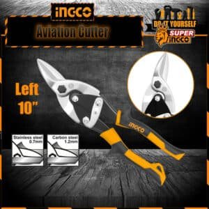 INGCO Aviation Snip 10 Inch - Left HTSN0110LLength: 10"/250mm Max.cutting thicness: Carbon steel ≤1.2mm Stainless steel ≤0.7mm Unique design three tone soft handle Packed by half double blister