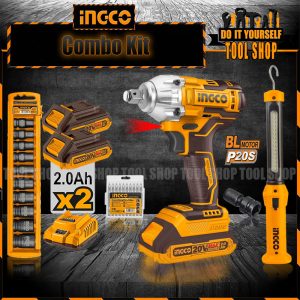 Combo COSLI23011 Kit INGCO Cordless Impact Wrench (1/2 inch) - Cordless Work Lamp - DR. Impact Socket Set ingco pakistan official store