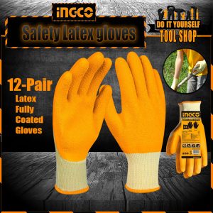 Ingco Latex Gloves Textured Palm Latex Fully Coated HGVL04-XL 12 Pair