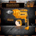 INGCO Electric Drill, 500W and 3300RMP Power Drill, Corded Electric Drill, 1.0-10 millimeters Chuck Capacity Power Drill, Variable Speed, Froward/Reverse Switch, Yellow