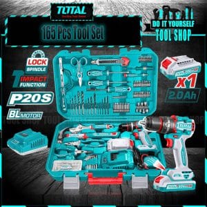 Super Total 165-Piece Tool Set with 20V Cordless Impact Drill, Battery & Charger - Complete Home Repair & DIY Kit with Screwdrivers, Wrenches, Pliers, Drill Bits & More - THKTHP11652