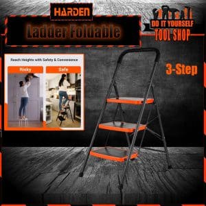 Harden 3-Step Heavy-Duty Folding Steel Ladder with Safety Handrail | 624103