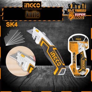INGCO Box Cutter, Utility Knife, INGCO Pocket Knife retractable with 5 blades, Lock-Back Design, and Lightweight Aluminum Design