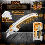 INGCO Utility Knife with 6 blades Lightweight Aluminum Design HUK6128