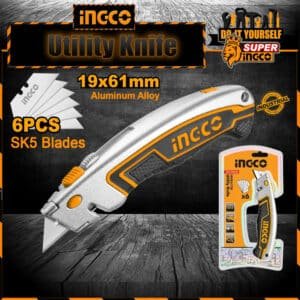 INGCO Utility Knife with 6 blades Lightweight Aluminum Design HUK6128