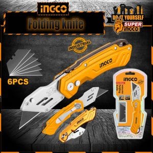 Ingco Folding Utility Knife Quick Release w/ 6pcs Blade (61x19mm) Box Cutter Industrial HUK6288