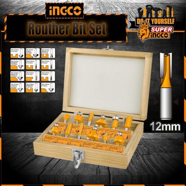 12 Piece Router Bit Set Ingco12pcs 1/2