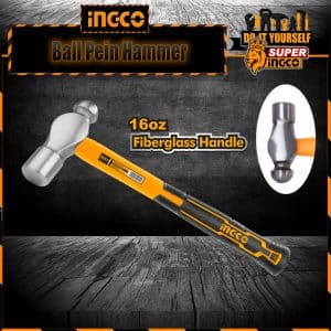INGCO Ball Pein Hammer, 660g, Drop-forged hammerhead Heat treatment, 45# carbon steel, INGCO Style Fiberglass handle