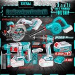 Total Cordless 4pcs Combo Kit - Impact Drill 66Nm, Rotary Hammer, Air Blower, Circular Saw, with 2x 4.0 Ah Battery, Fast Charger TOSLI250695