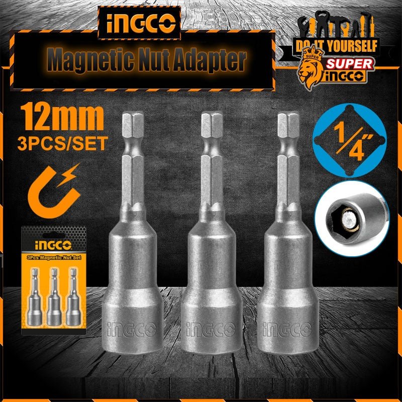 INGCO 3 Pcs magnetic nut set AMN1231 1/4" - 12mm