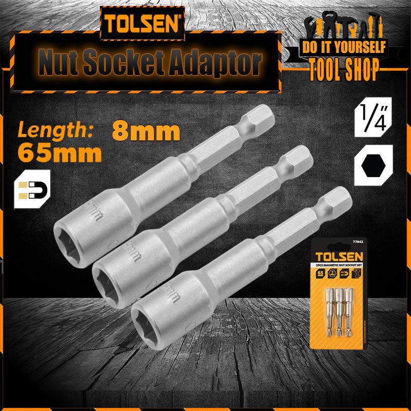 Tolsen 3 Pcs Magnetic Nut Socket 77843 1/4″ – 8mm