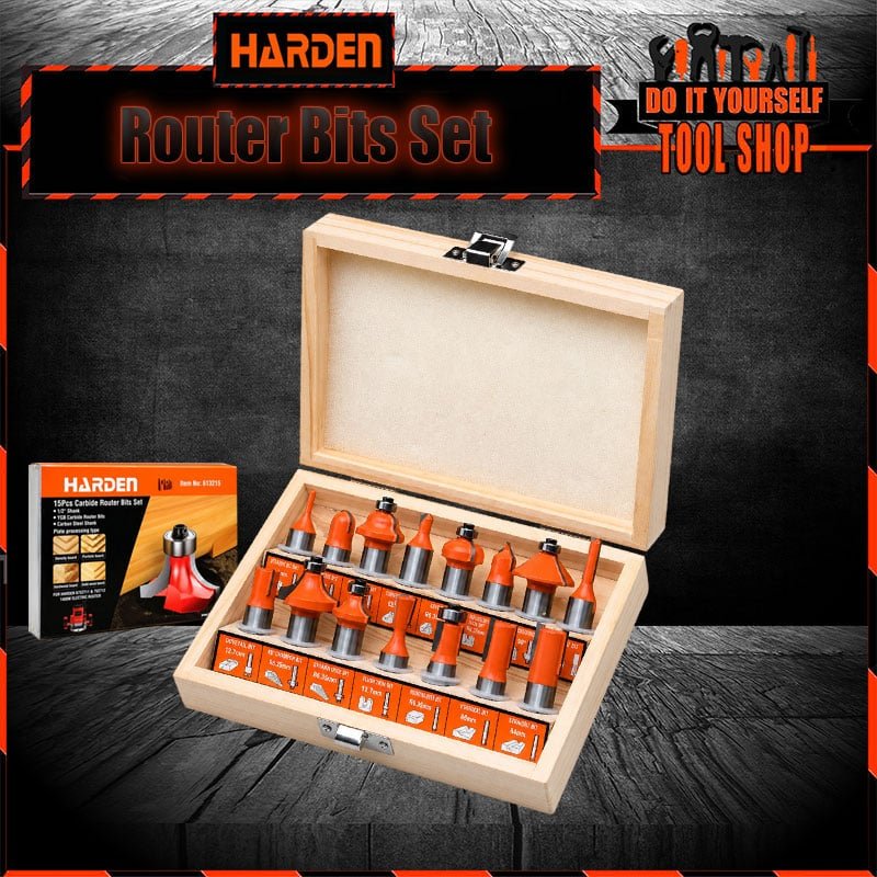 HARDEN 15Pcs Carbide Router Bits Set 613215 for Woodworking