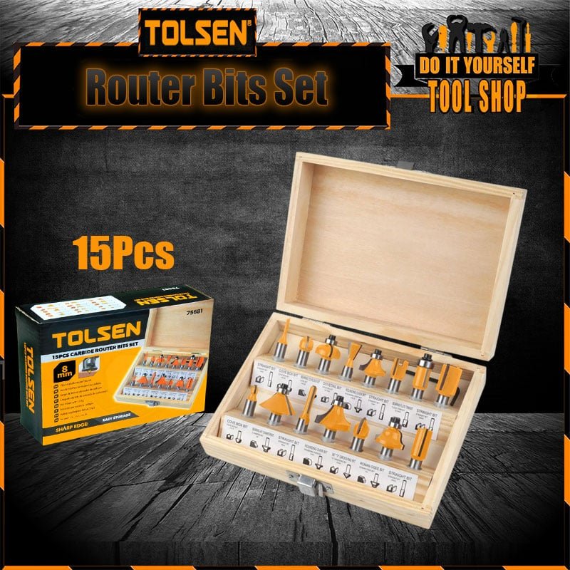 Tolsen 15pcs Router Bit Set 8mm 75681