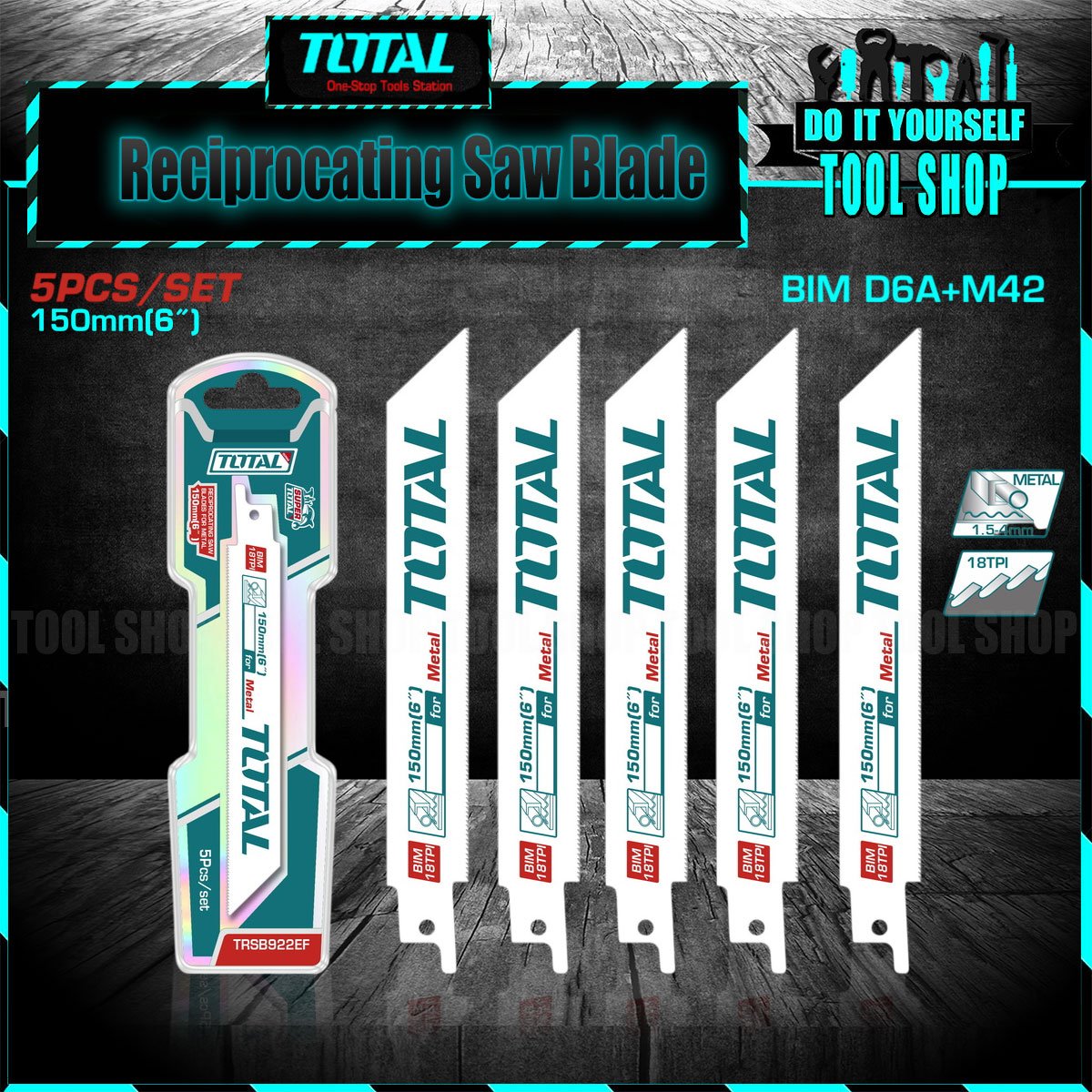 Total Reciprocating Saw Blade For Metal TRSB922EF BIM 5 Pcs