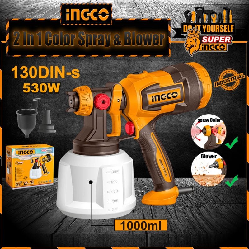 INGCO Color Spray Gun HVLP Paint Zoom and Blowering Industrial SPG4506 - 530W