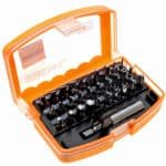 akemy JM-6099 31-teiliges Bit-Set für alle gängigen Schraub- und Montagearbeiten inkl. Universal-Magnethalter in klappbarer Kunststoffbox