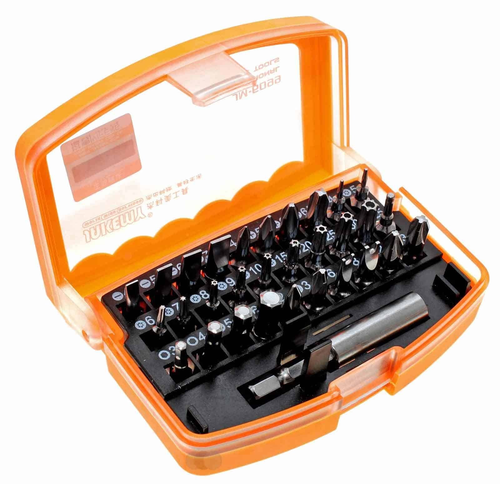 akemy JM-6099 31-teiliges Bit-Set für alle gängigen Schraub- und Montagearbeiten inkl. Universal-Magnethalter in klappbarer Kunststoffbox