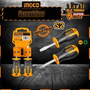 Ingco 2 Pcs Slotted and Phillips Stubby Screwdriver S2 Round Shank HKSDS2028