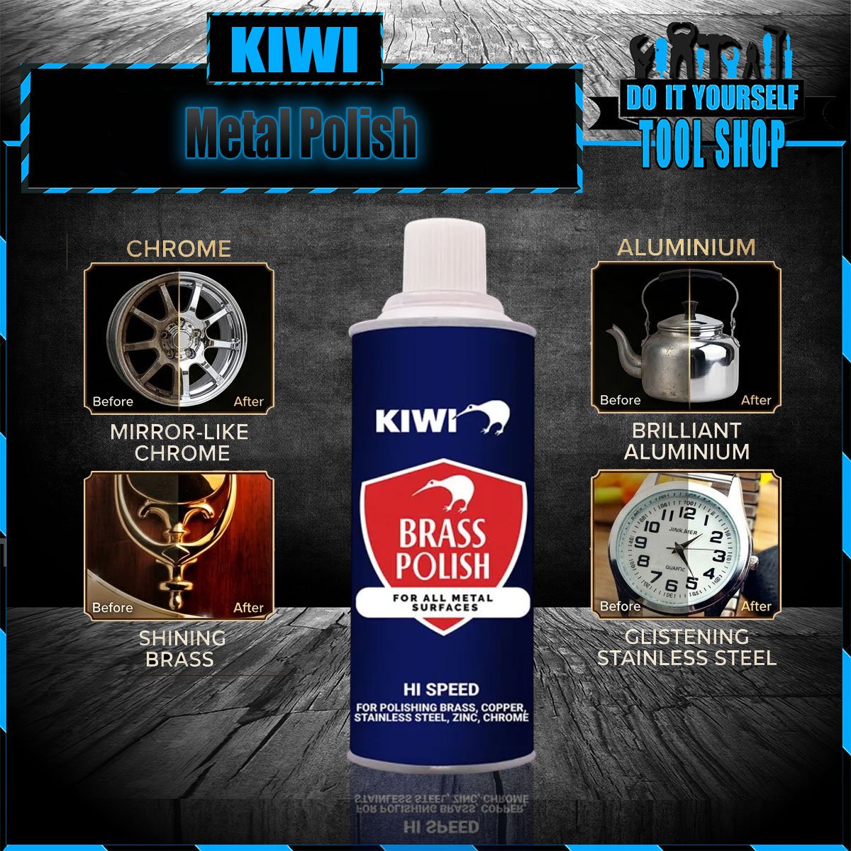 Kiwi Brass Polish 200ml for Chrome Copper Steel