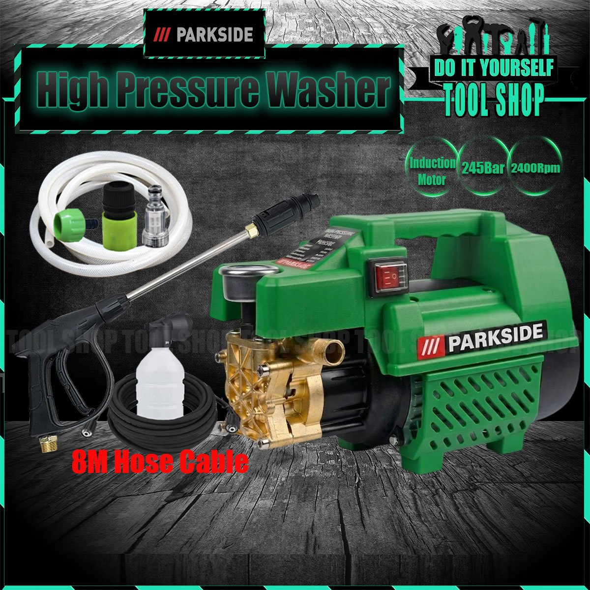 Parkside water jet high pressure washer 245 bar induction copper motor