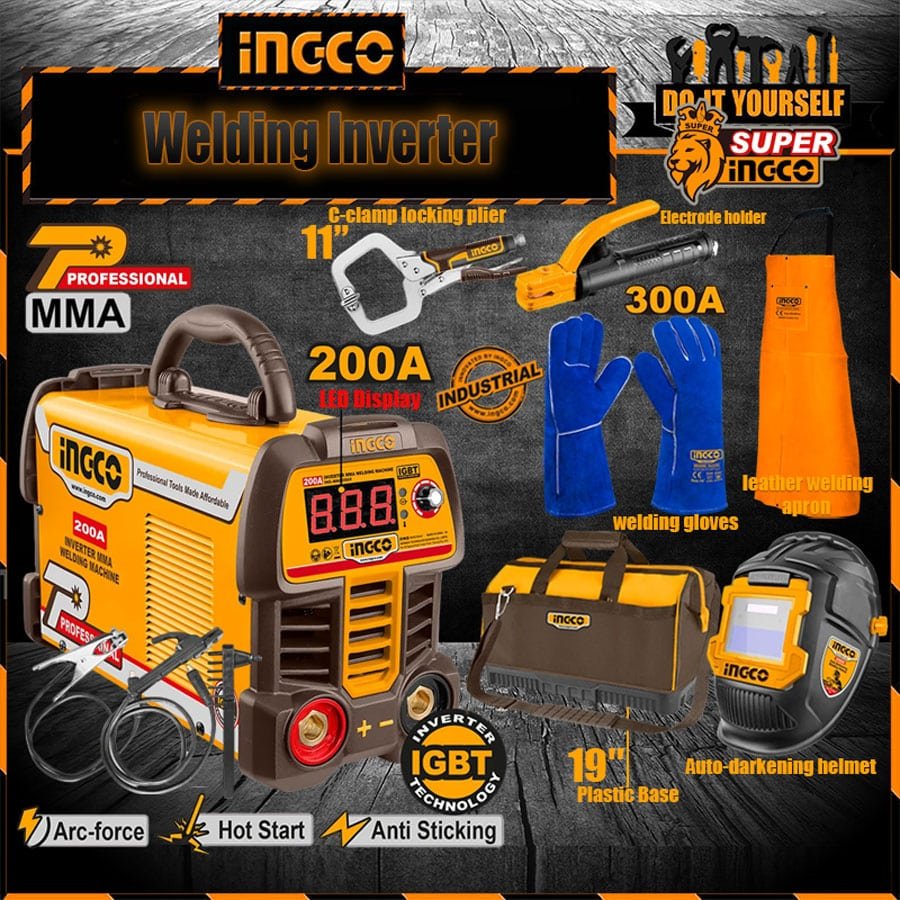 Ingco 7 Pieces MMA Welding Machine Set 200A COS25075