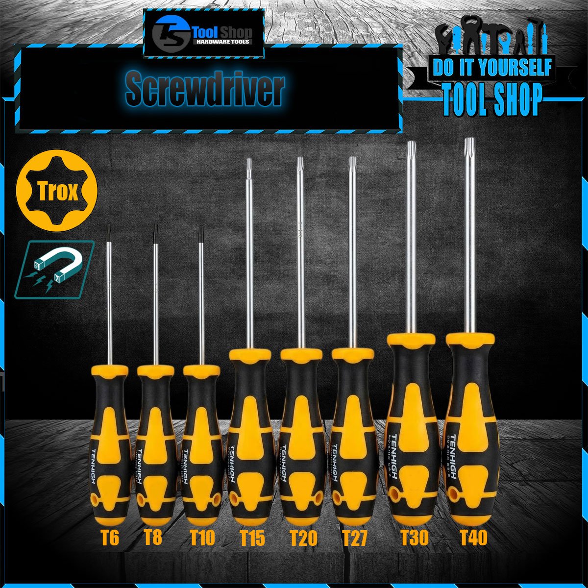 8 Pcs Trox Screwdriver Set T40, T30, T27, T20, T15, T10, T8, T6