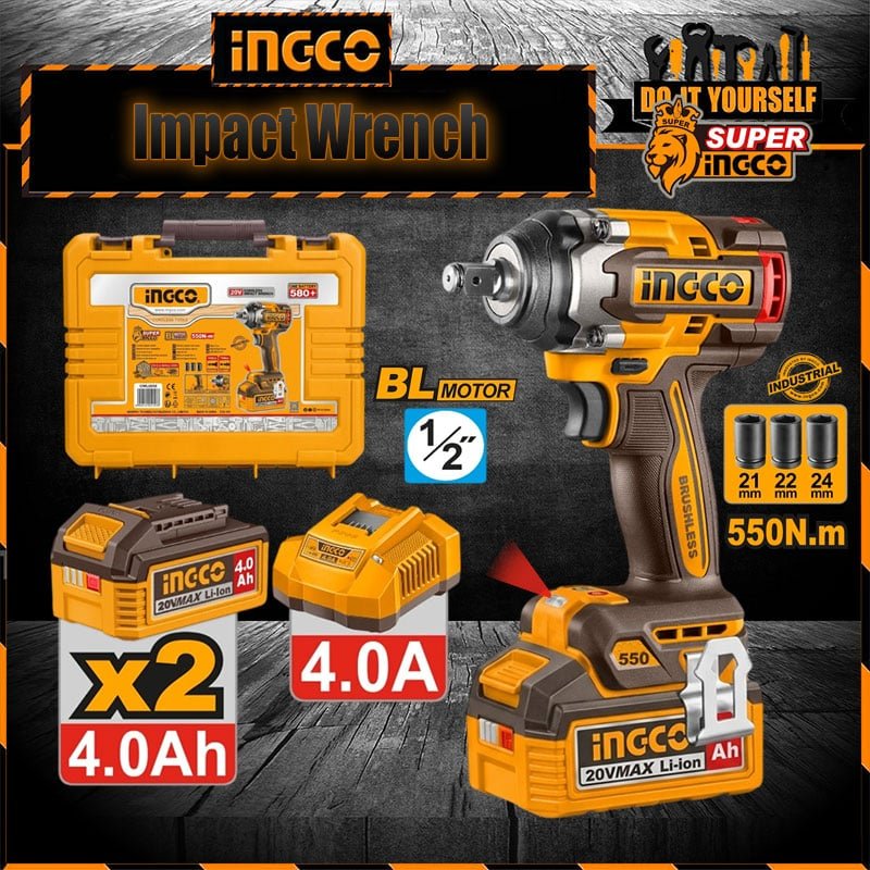 Ingco Cordless Impact Wrench 2 Pcs 4.0Ah Batteries CIWLI2055