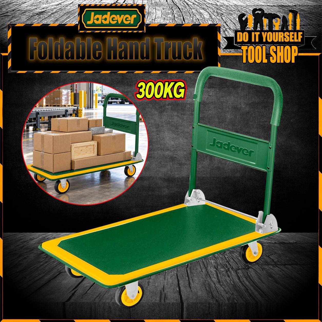 Tolsen 300kg platform trolley JDWB1330 folded down flat for compact storage