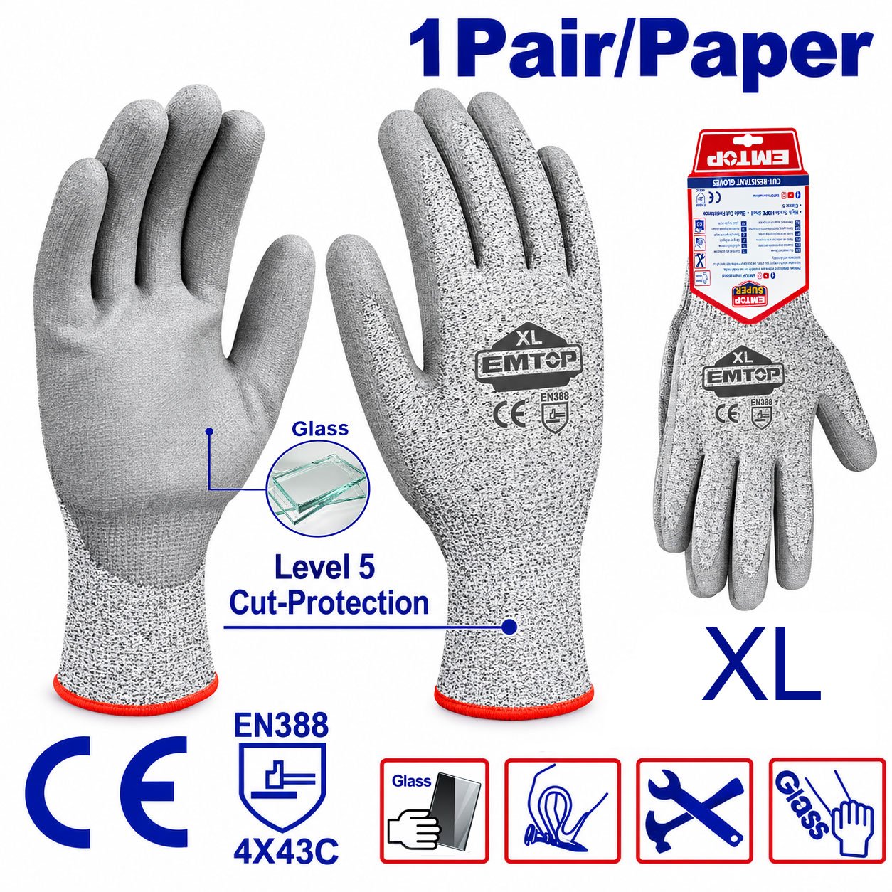 Emtop Cut Resistant Gloves EPGV0301 Glass Cutting Knife Worker