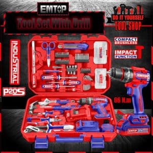 EMTOP 166 Pcs Tools Set With 66Nm Impact Drill EEDK16601