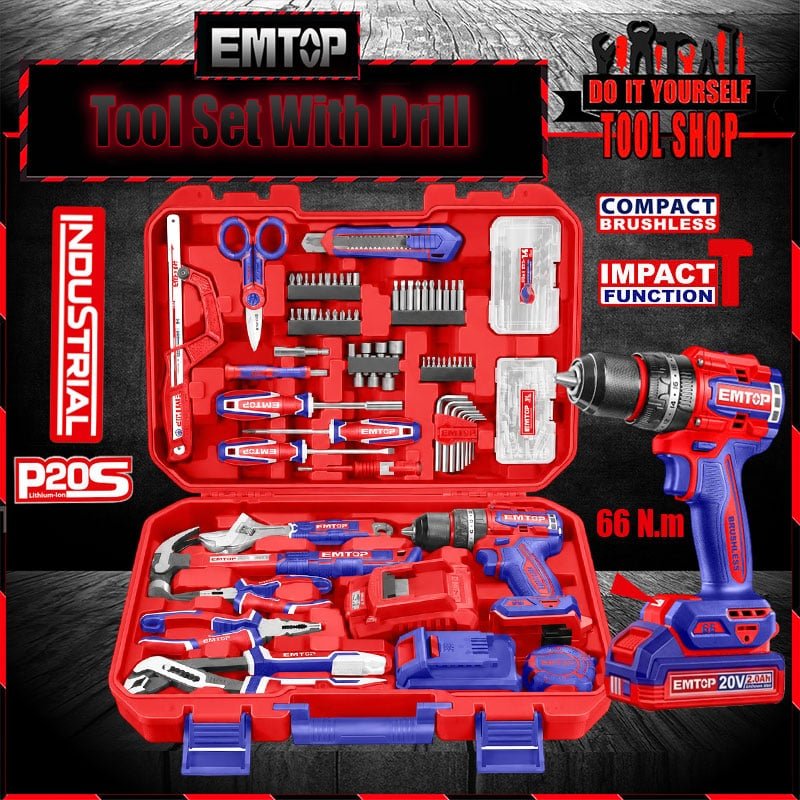 EMTOP 166 Pcs Tools Set With 66Nm Impact Drill EEDK16601