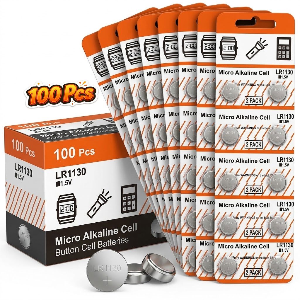 100 Pcs LR1130, AG10, 189 - Micro Alkaline Button Coin Cell - 1.5V