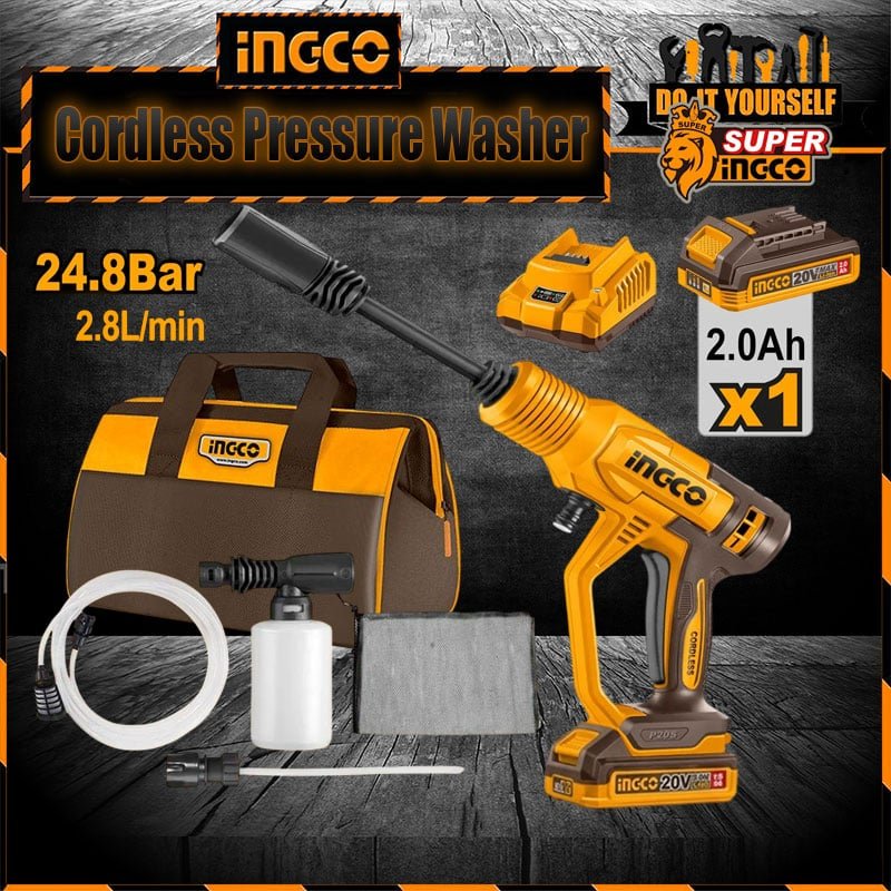 INGCO Cordless Pressure Washer with Bag CPWLI20362.